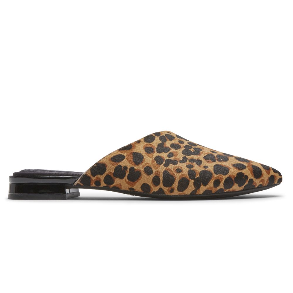 Rockport Women's Total Motion Zuly Asymmetrical Mule Slides - Leopard - USA (0412DLAWB)